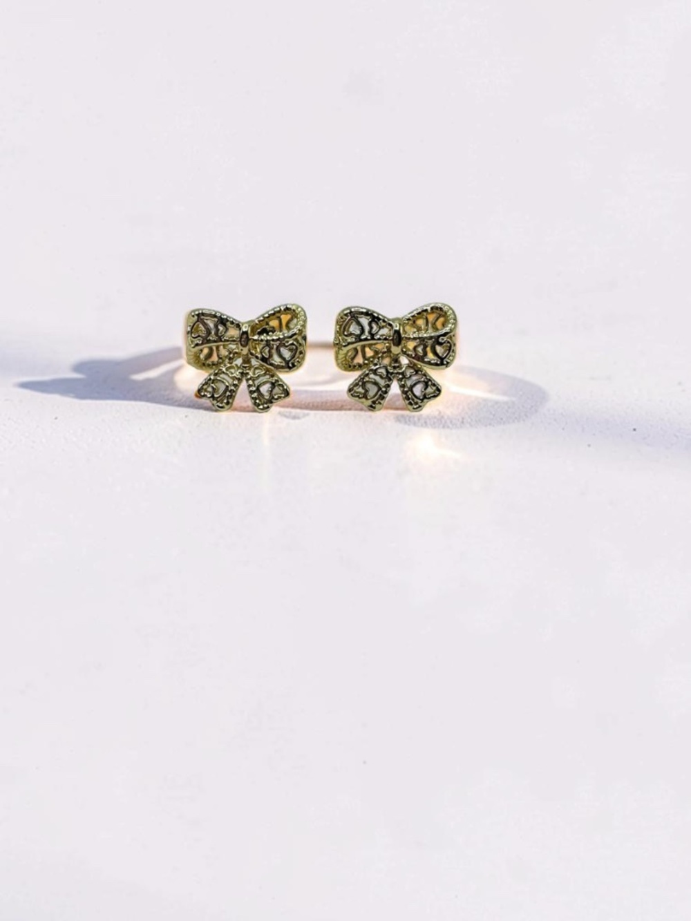 Chic Tiny Hollow Heart & Bow Stud Earrings in Gold - Picture 3 of 4